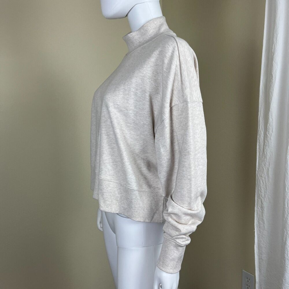 MONKI Women Size S Oatmeal Cotton Mock Neck Boxy Sweatshirt Minimalist Casual - Picture 12 of 13